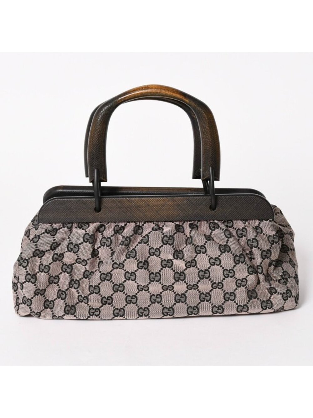 Gucci Handbag Wood Handle GG Canvas Black Pink Brown